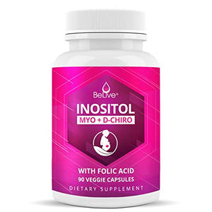BeLive Myo-Inositol & D-Chiro Inositol Capsules - 90Ct I Inositol Supplement with Folic