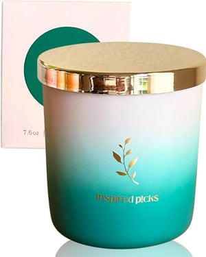 Inspired Picks Refreshing Green Candle β Wood Sage & Sea Salt w/Gold Stemmed Leaves Symbol