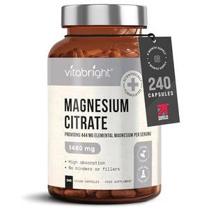 Magnesium Citrate - 1480mg High Strength - 240 Capsules (4 Month Supply) - Vegan