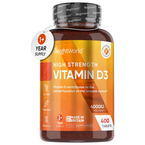 Vitamin D3 4000 IU – 400 High Strength Vitamin D Tablets (1+ Year Supply) – Vegetarian