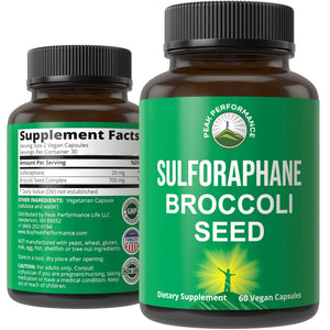 Sulforaphane Supplement 20mg + Broccoli Seed Extract Vegan Capsules. Activated