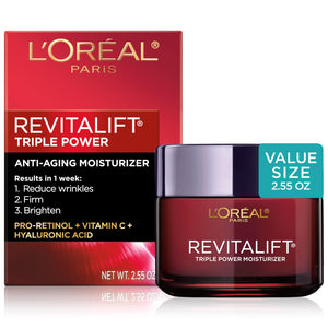 Loreal Paris Revitalift Triple Power anti aging face moisturizer with pro retinol hyaluronic acid and vitamin C 2.55 oz