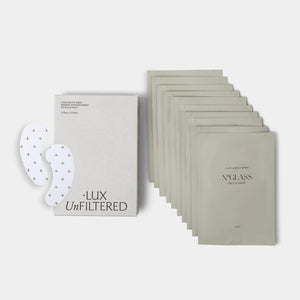 + Lux Unfiltered 10-count cooling under eye patches infused with caffeine for hydrating and brightening the eye area.