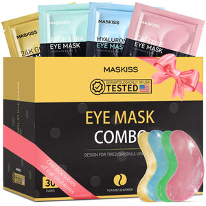 Box of 30 Pairs Maskiss 24K Gold and Caffeine Eye Patches - Deep Hydrating Aloe Vera Masks for Under-Eye Recovery