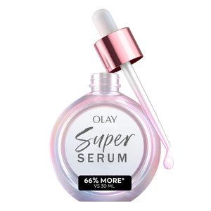 Olay Super Serum 1.7oz bottle, a 5-in-1 multitasking face serum with Vitamin C and Niacinamide for glowing skin.
