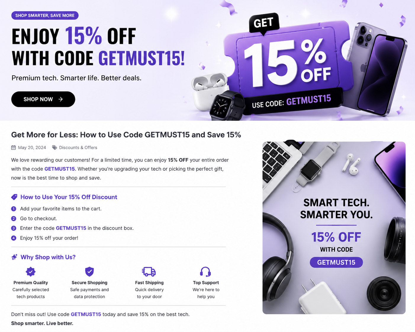 Save 15% Today with Code GETMUST15