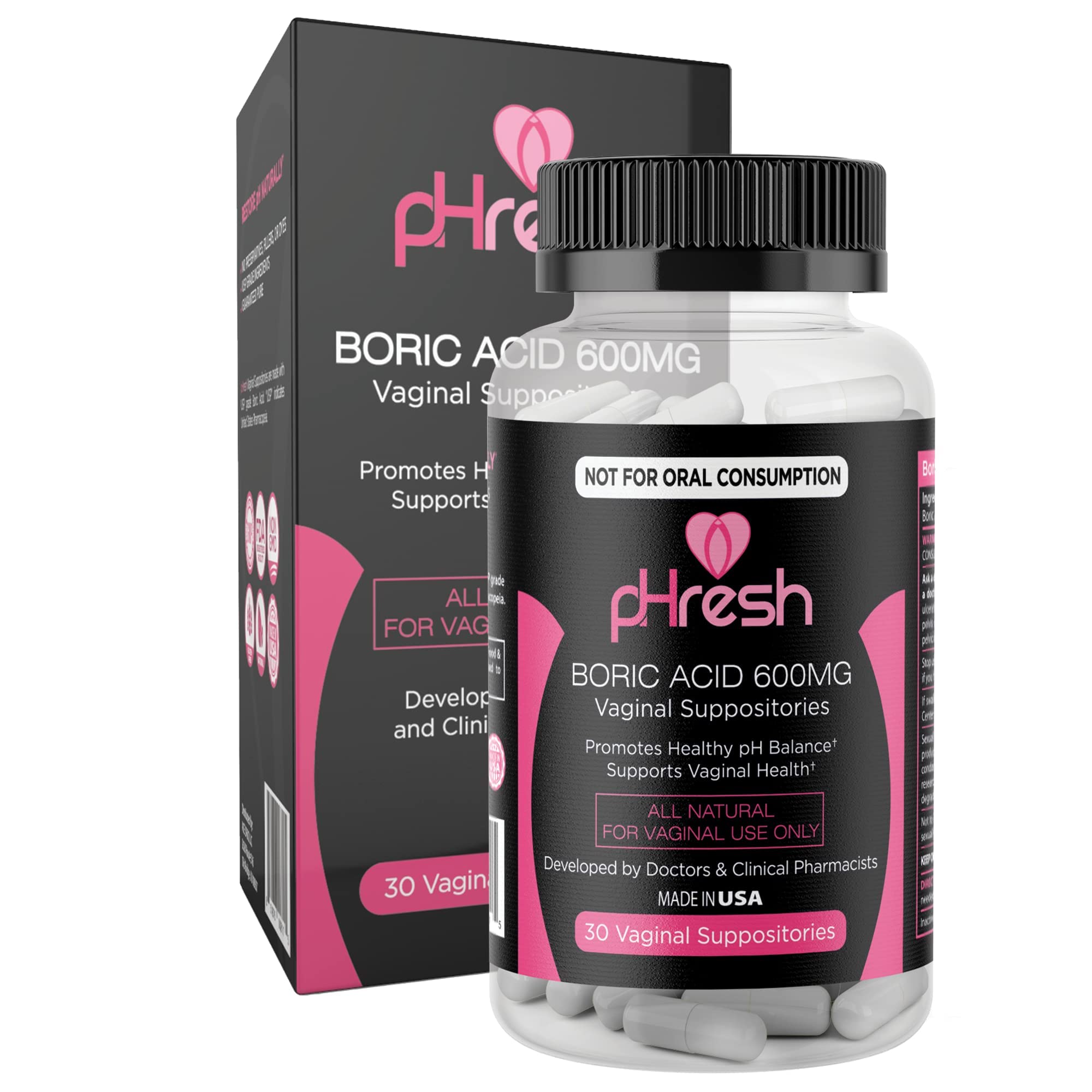 ACE NUTRITION pHresh Boric Acid Suppositories for Women, Suppositories for Odor Use