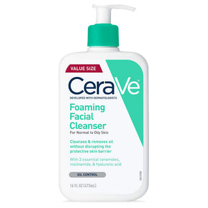 CeraVe Foaming Facial Cleanser with ceramides hyaluronic acid and niacinamide for normal to oily skin 16 oz