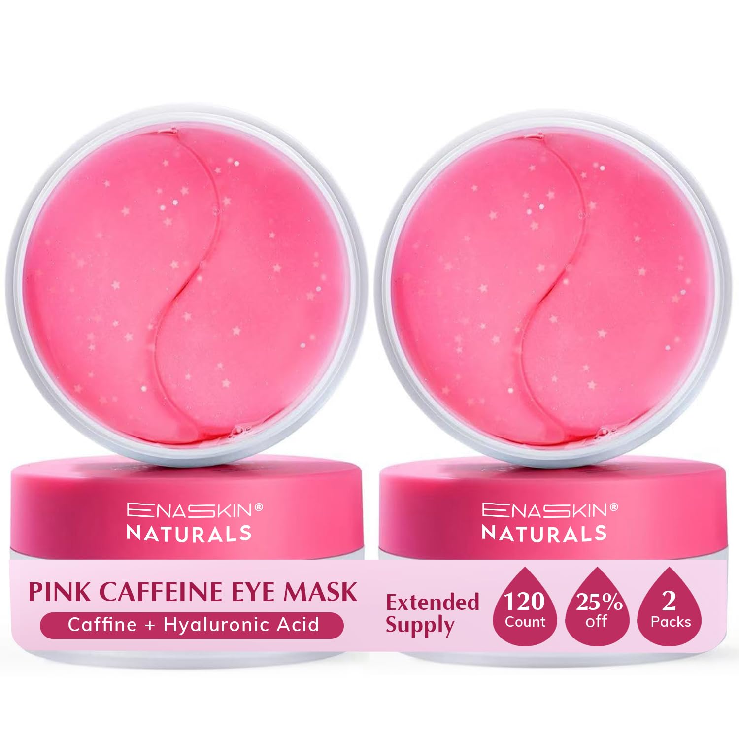 Enaskin Naturals Pink Caffeine Under Eye Patches 2-Pack - 60 Pairs of Brightening and De-puffing Masks