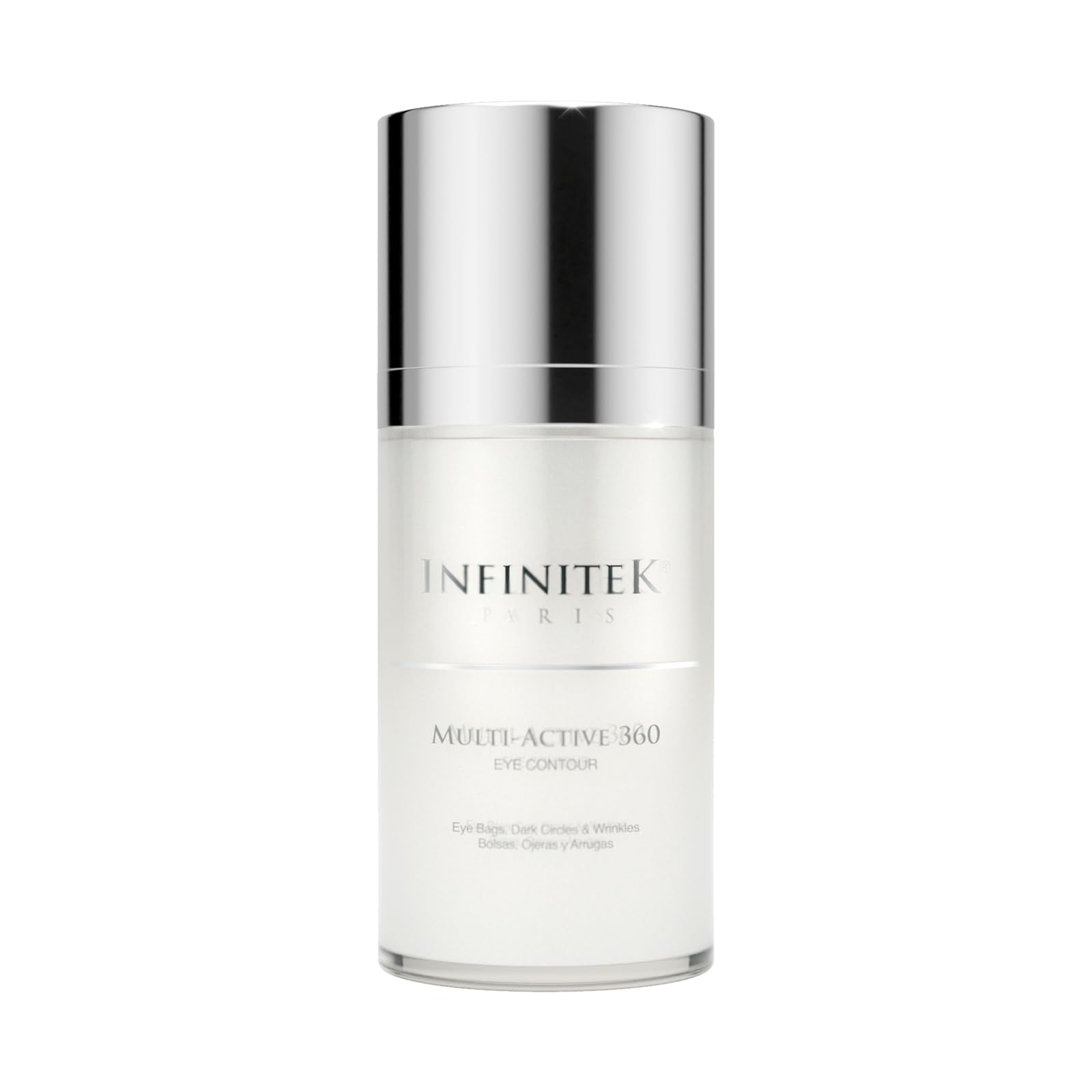 Infinitek Paris Multi-Active Collagen Eye Cream 0.50 fl oz bottle for anti-aging and under eye dark circles treatment.