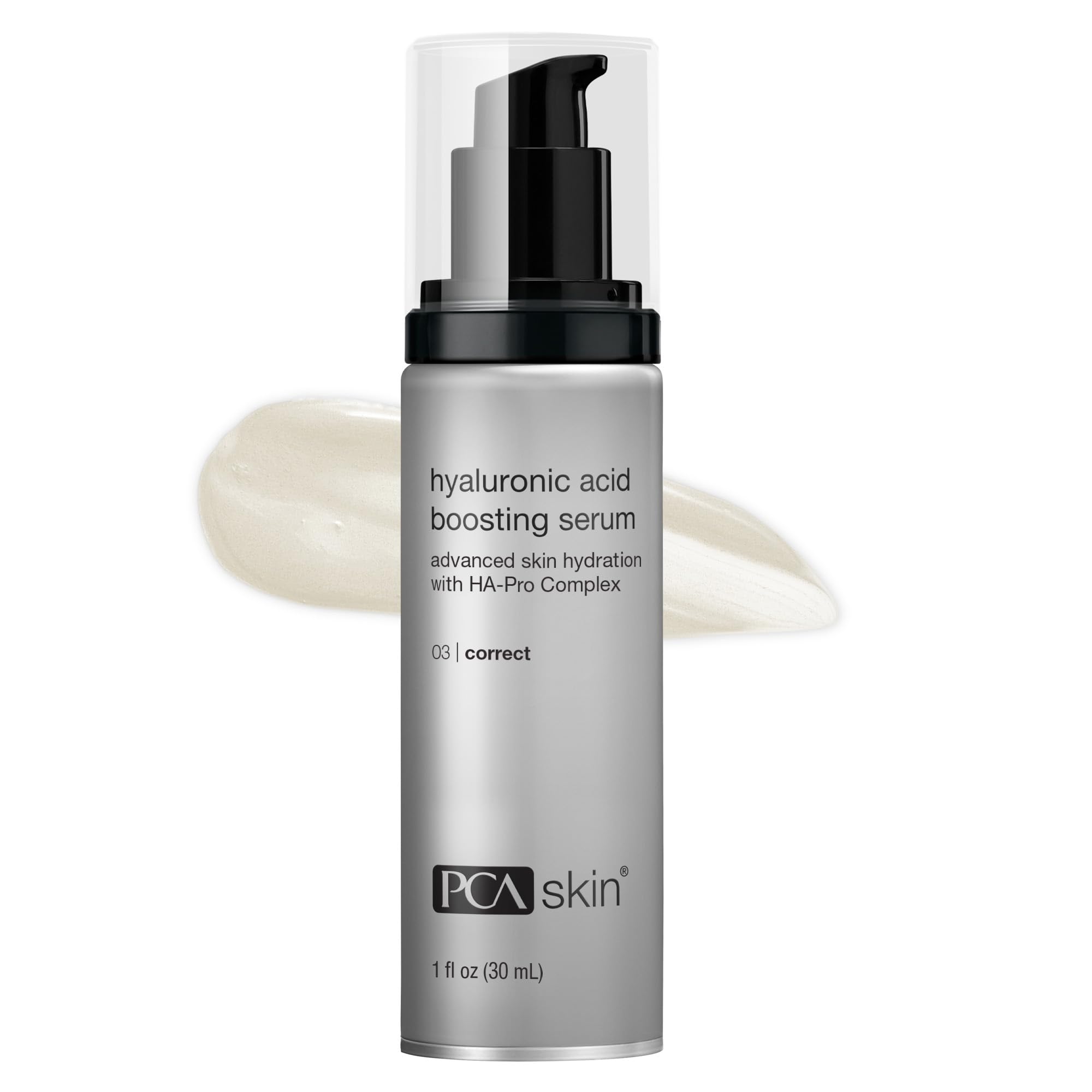 PCA SKIN Hyaluronic Acid Boosting Face Serum in a 1oz pump bottle, a professional treatment for deep hydration and anti-aging.