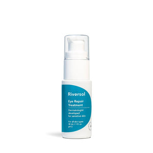 Riversol Dark Circle & Puffy Eye Cream bottle, showing the dermatologist-developed formula designed for sensitive skin anti-aging.